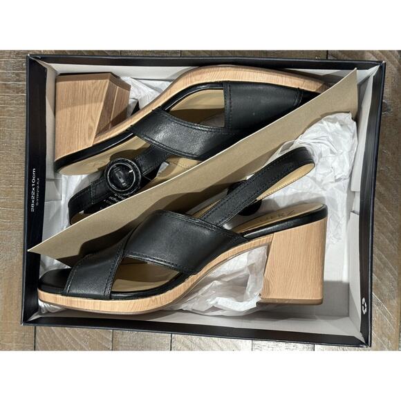 Naturalizer Renly Peep Toe Bamboo Block Heel Black Sandal - Women’s 9.5M - Picture 9 of 10